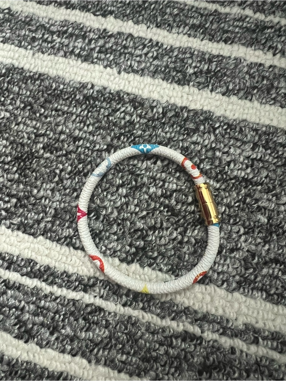 Louis Vuitton White Cord Bracelet with Gold Clasp and Multicolor Accents